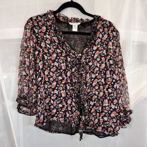 Vintage Richard Malcom 100% silk button down floral blouse Md whimsygoth boho
